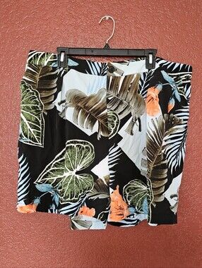 Rebdolls Tropical Print Shorts in Black, Green & Orange